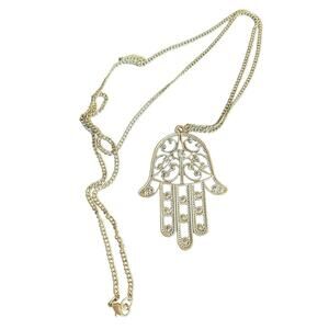 Hamsa Hand of Protection Silver Tone Necklace
